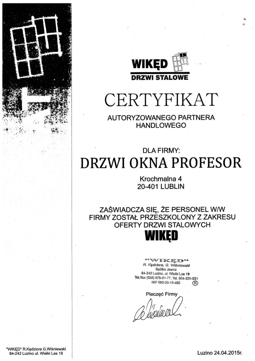 Certyfikat partnera drzwi Wikęd